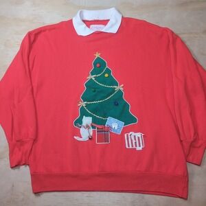 Vintage Kittens USA Christmas Sweatshirt Women's L/XL Red Grandma Core 90's